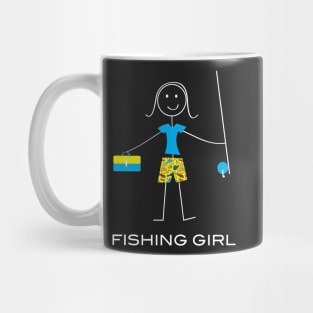 Funny Fishing Girl Illustrated Stick Girl Fisherwoman Mug